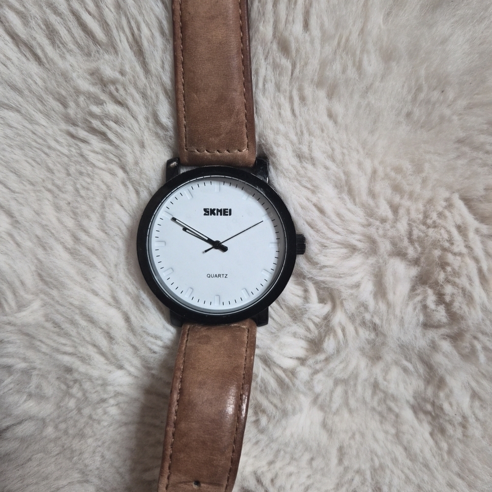 Mens Watch SKMEI 1196 Mens Business Brown Leather Band Quartz Classic Office ✨️